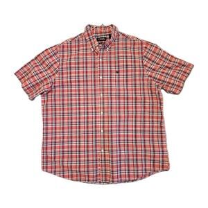 Polo Chaps Men's Shirt Red-White Plaid Short Sleeve Button Up Size 2XL/TTG Logo